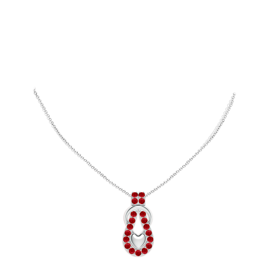 3mm AAA Ruby Infinity Knot Pendant with Puffed Heart in White Gold pen