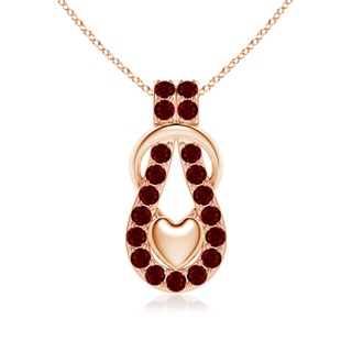 3mm AAAA Ruby Infinity Knot Pendant with Puffed Heart in 9K Rose Gold