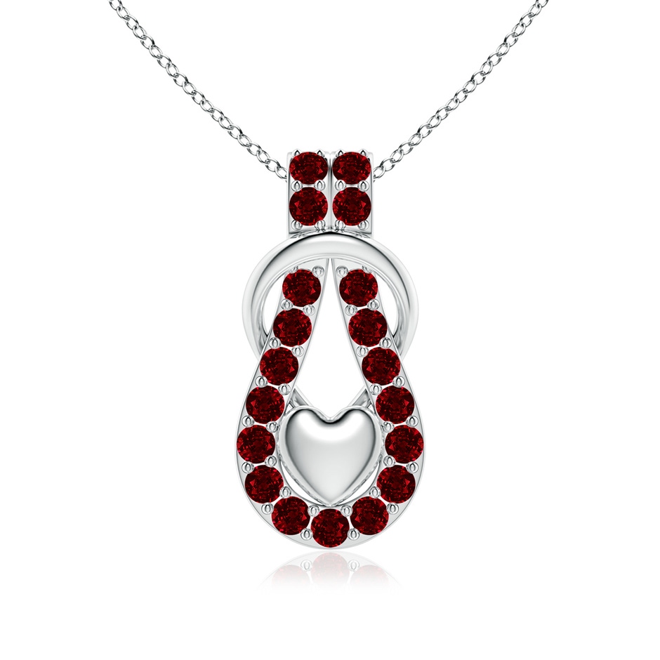3mm AAAA Ruby Infinity Knot Pendant with Puffed Heart in P950 Platinum 