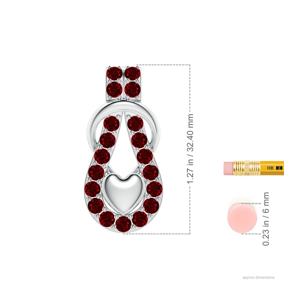 3mm AAAA Ruby Infinity Knot Pendant with Puffed Heart in P950 Platinum ruler