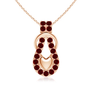 3mm AAAA Ruby Infinity Knot Pendant with Puffed Heart in Rose Gold