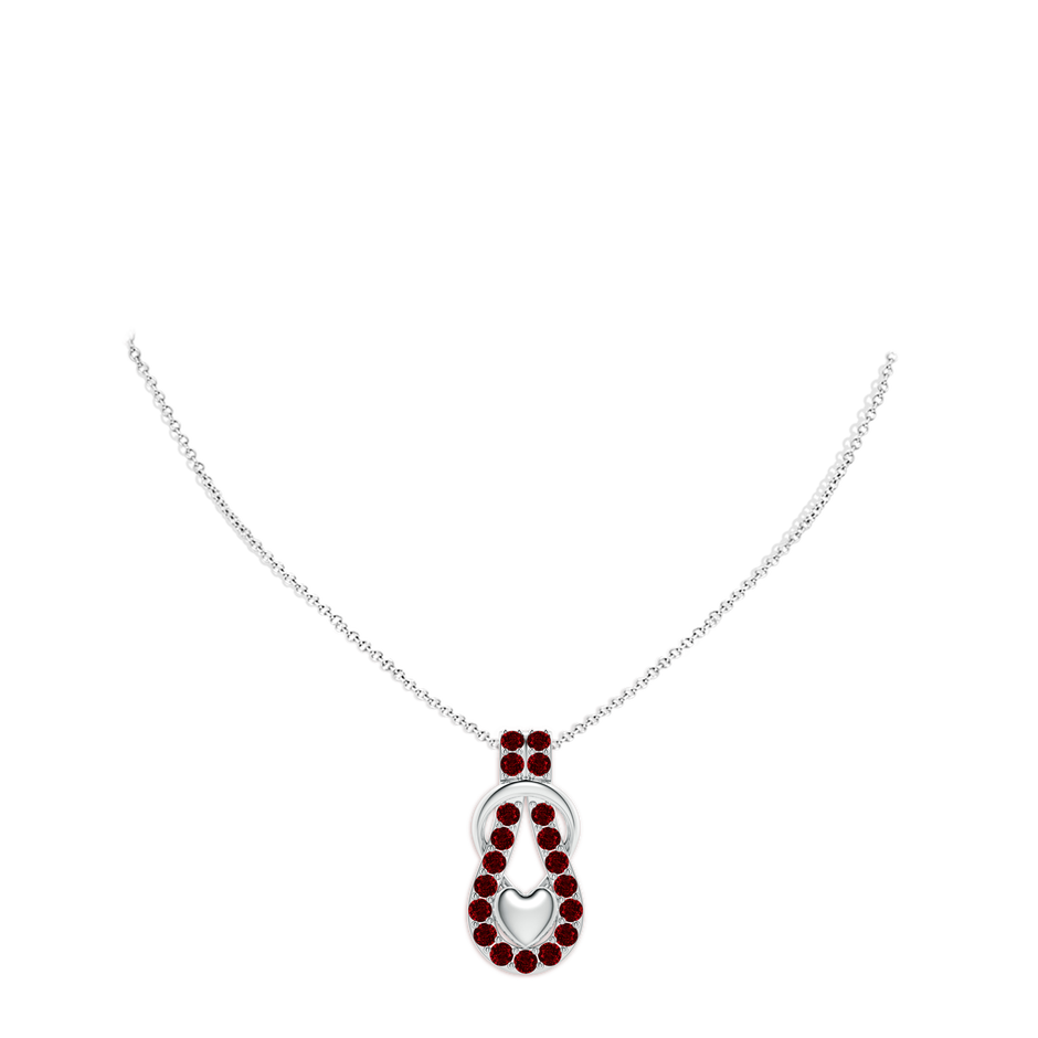 3mm AAAA Ruby Infinity Knot Pendant with Puffed Heart in White Gold pen