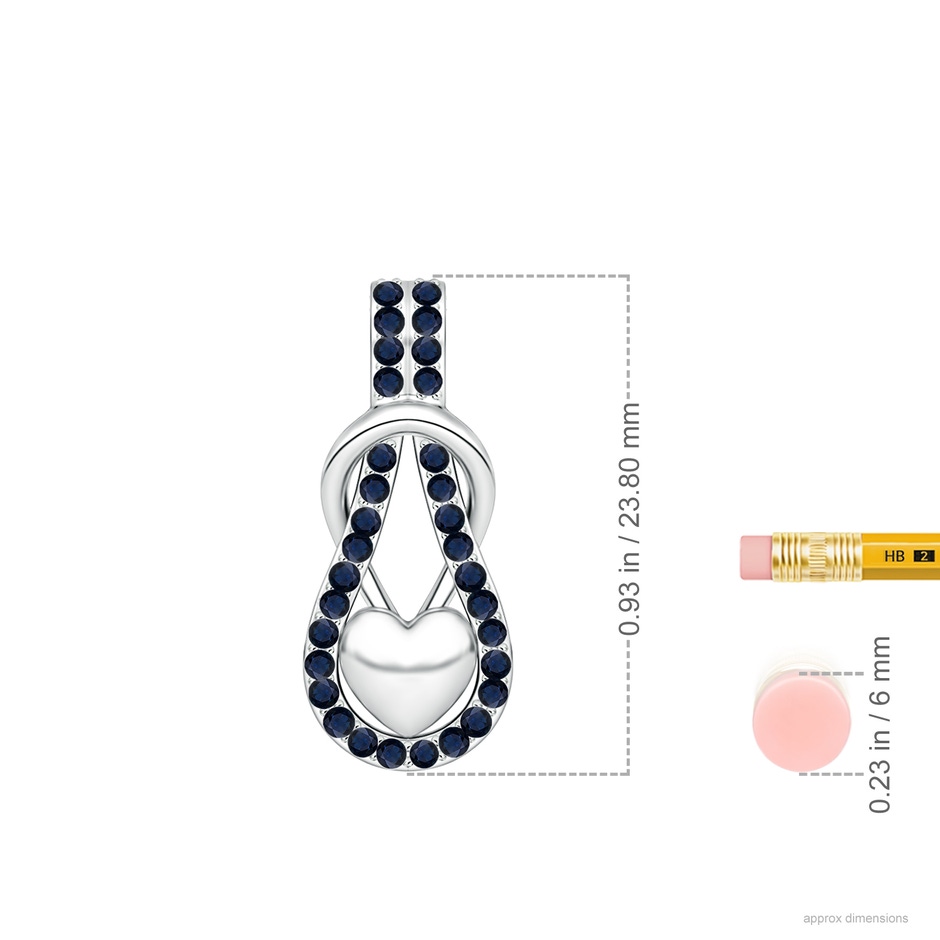 1.3mm A Sapphire Infinity Knot Pendant with Puffed Heart in White Gold ruler