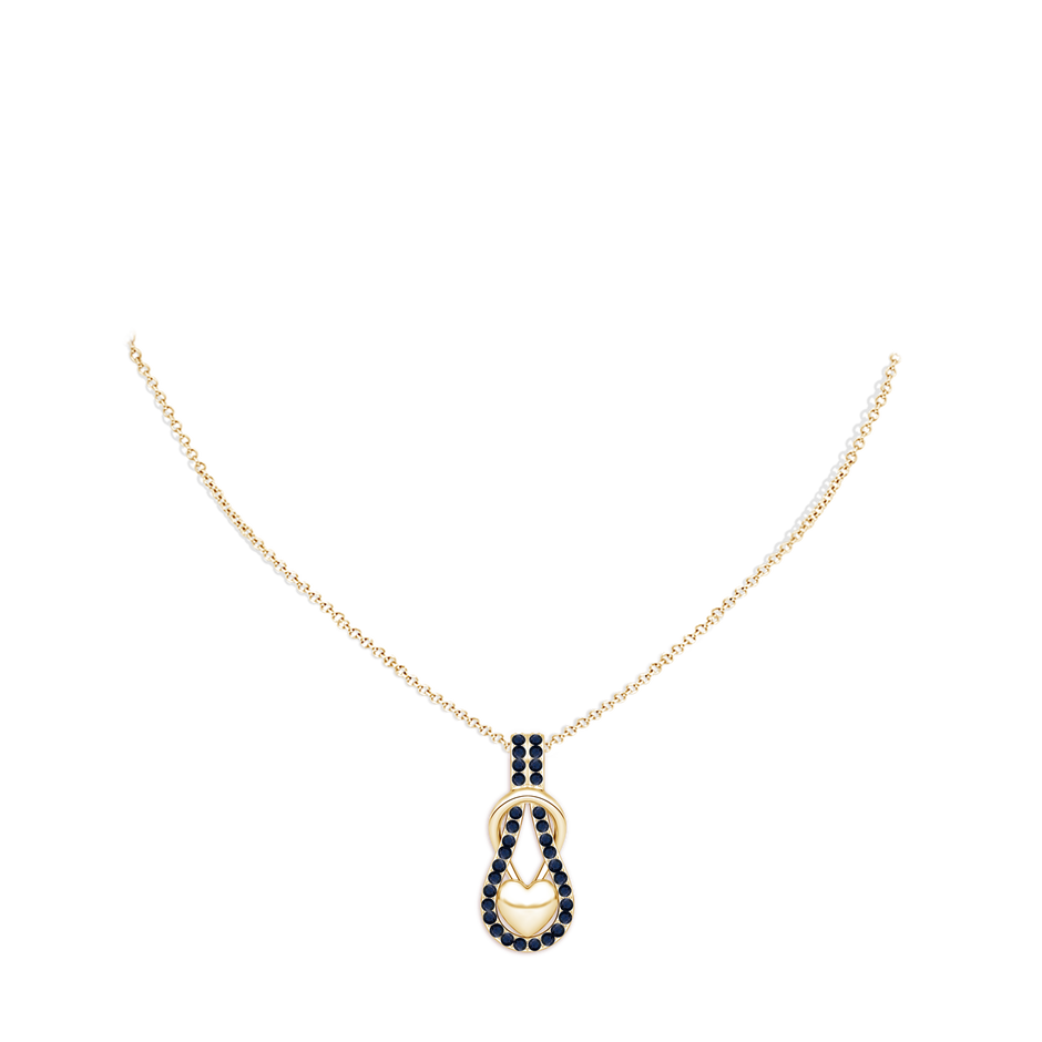1.3mm A Sapphire Infinity Knot Pendant with Puffed Heart in Yellow Gold pen