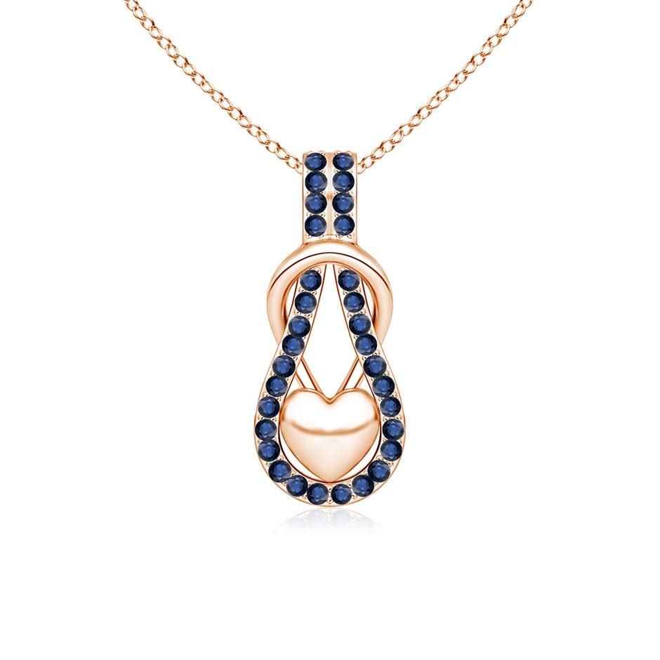 1.3mm AA Sapphire Infinity Knot Pendant with Puffed Heart in Rose Gold 