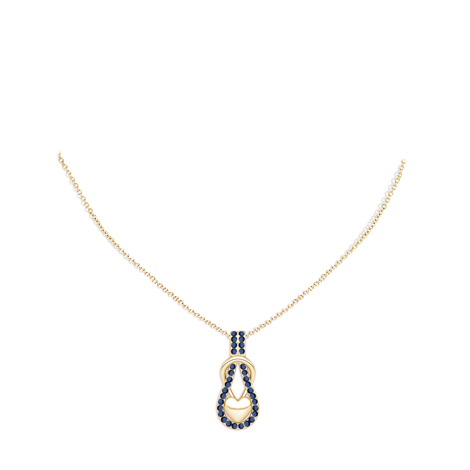 1.3mm AA Sapphire Infinity Knot Pendant with Puffed Heart in Yellow Gold pen