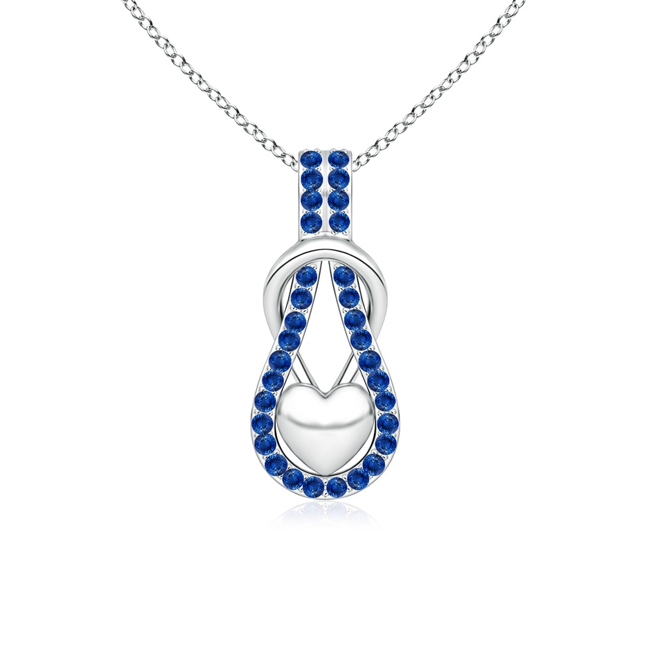 1.3mm AAA Sapphire Infinity Knot Pendant with Puffed Heart in 18K White Gold 