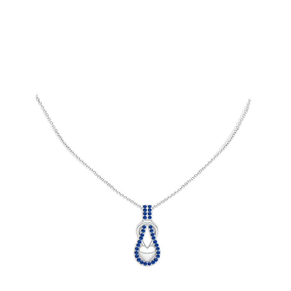 1.3mm AAA Sapphire Infinity Knot Pendant with Puffed Heart in 18K White Gold pen