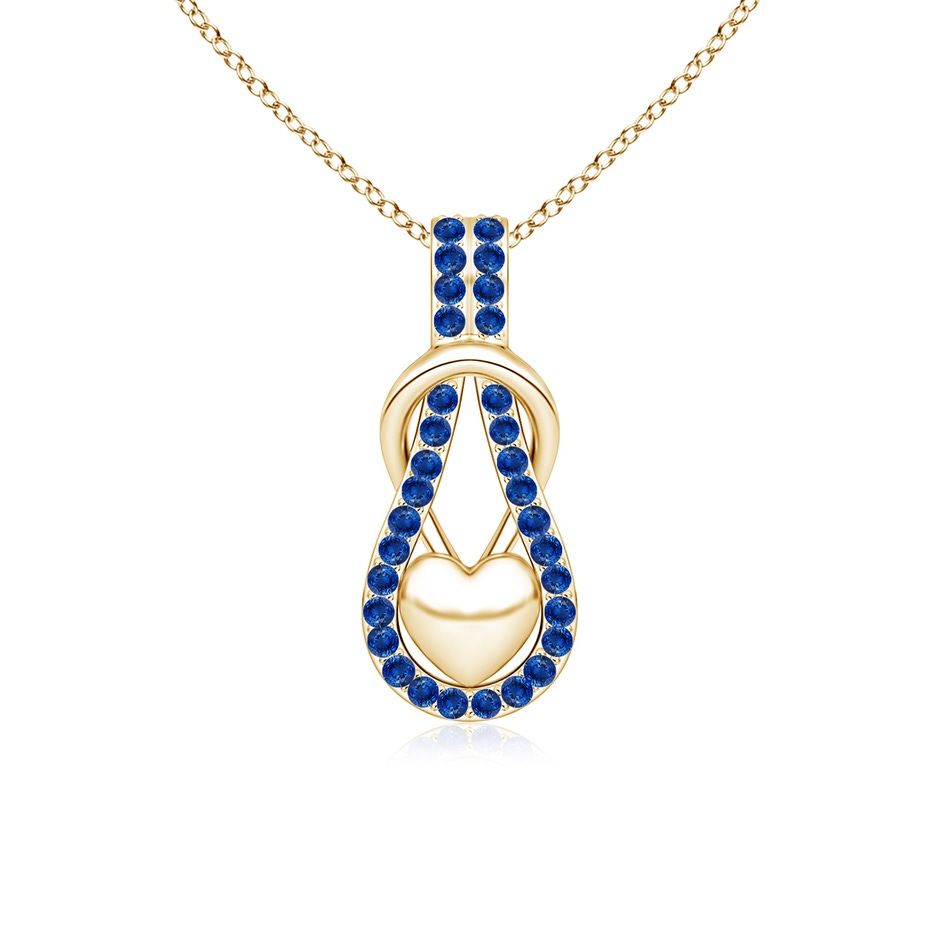 1.3mm AAA Sapphire Infinity Knot Pendant with Puffed Heart in 9K Yellow Gold 