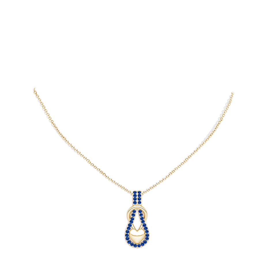 1.3mm AAA Sapphire Infinity Knot Pendant with Puffed Heart in 9K Yellow Gold pen