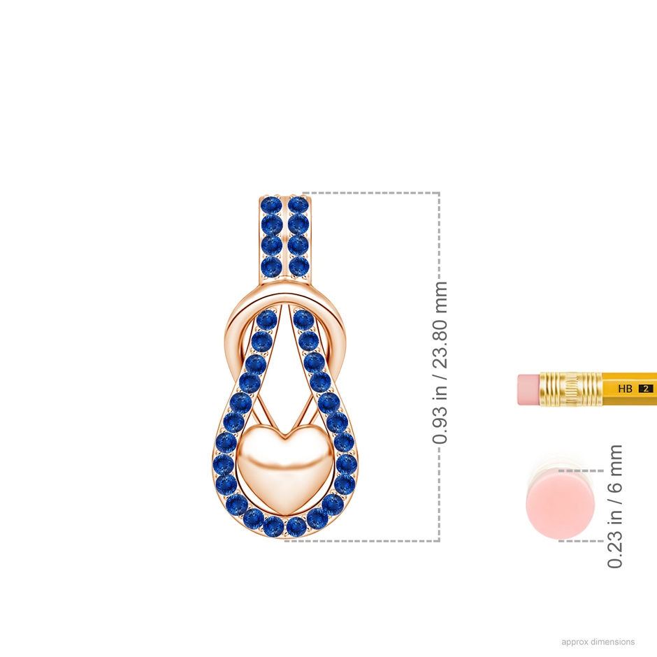 1.3mm AAA Sapphire Infinity Knot Pendant with Puffed Heart in Rose Gold ruler
