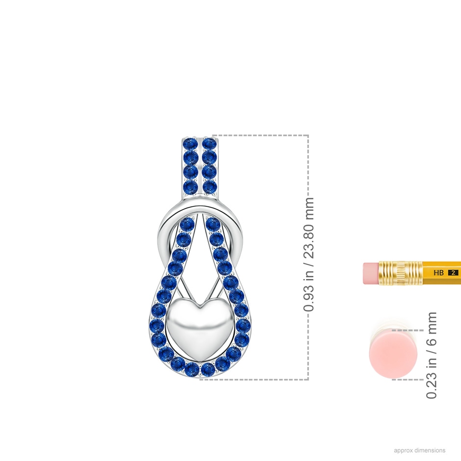 1.3mm AAA Sapphire Infinity Knot Pendant with Puffed Heart in White Gold ruler