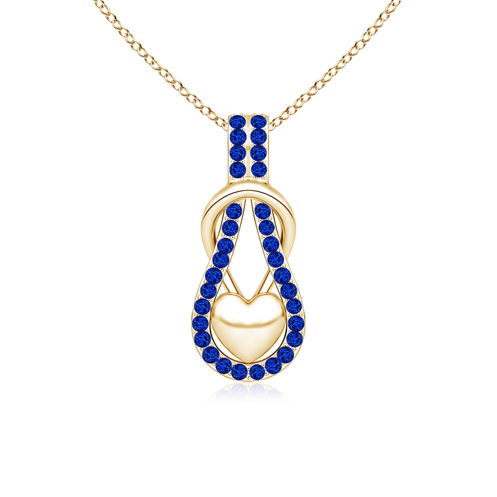 1.3mm AAAA Sapphire Infinity Knot Pendant with Puffed Heart in 18K Yellow Gold