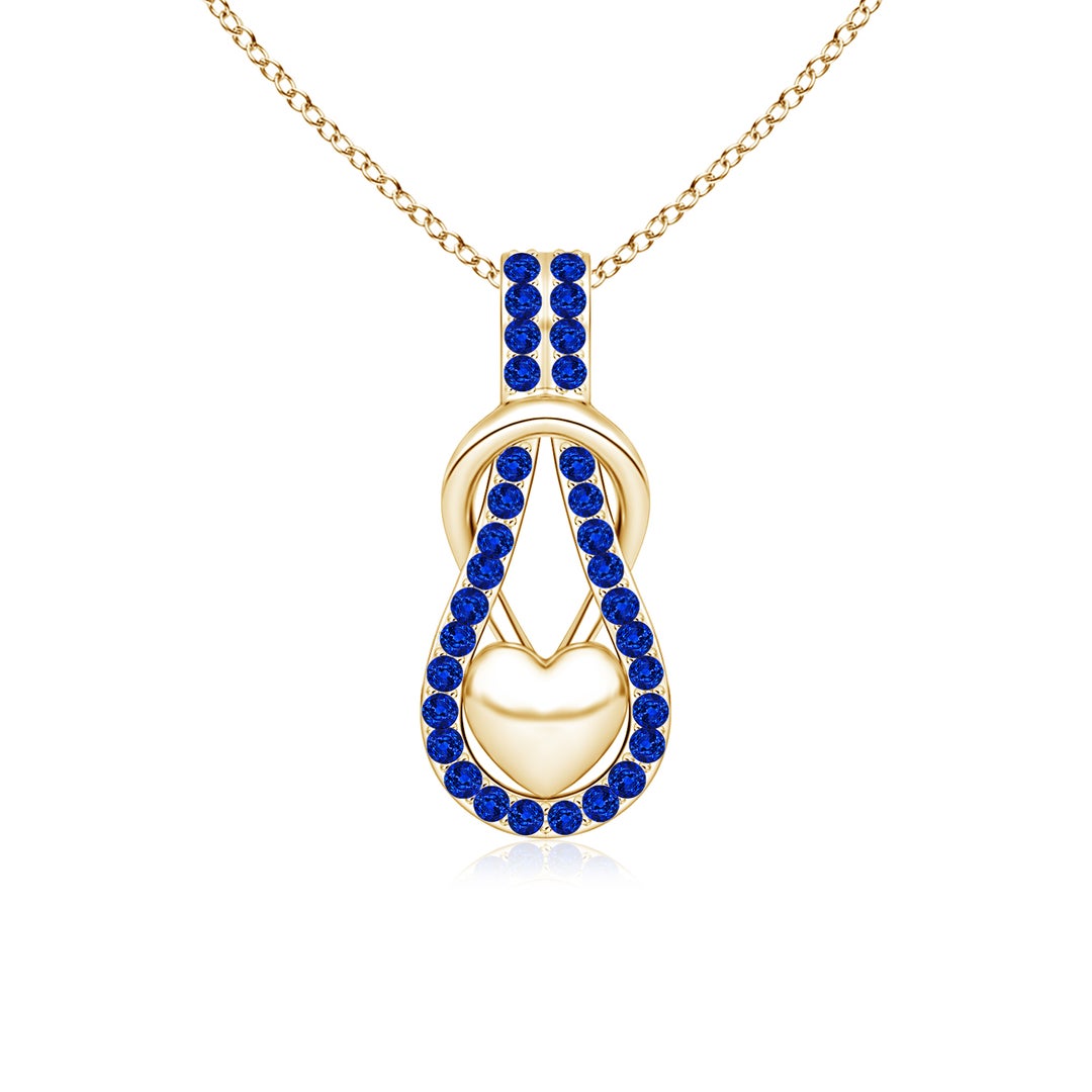1.3mm AAAA Sapphire Infinity Knot Pendant with Puffed Heart in 18K Yellow Gold