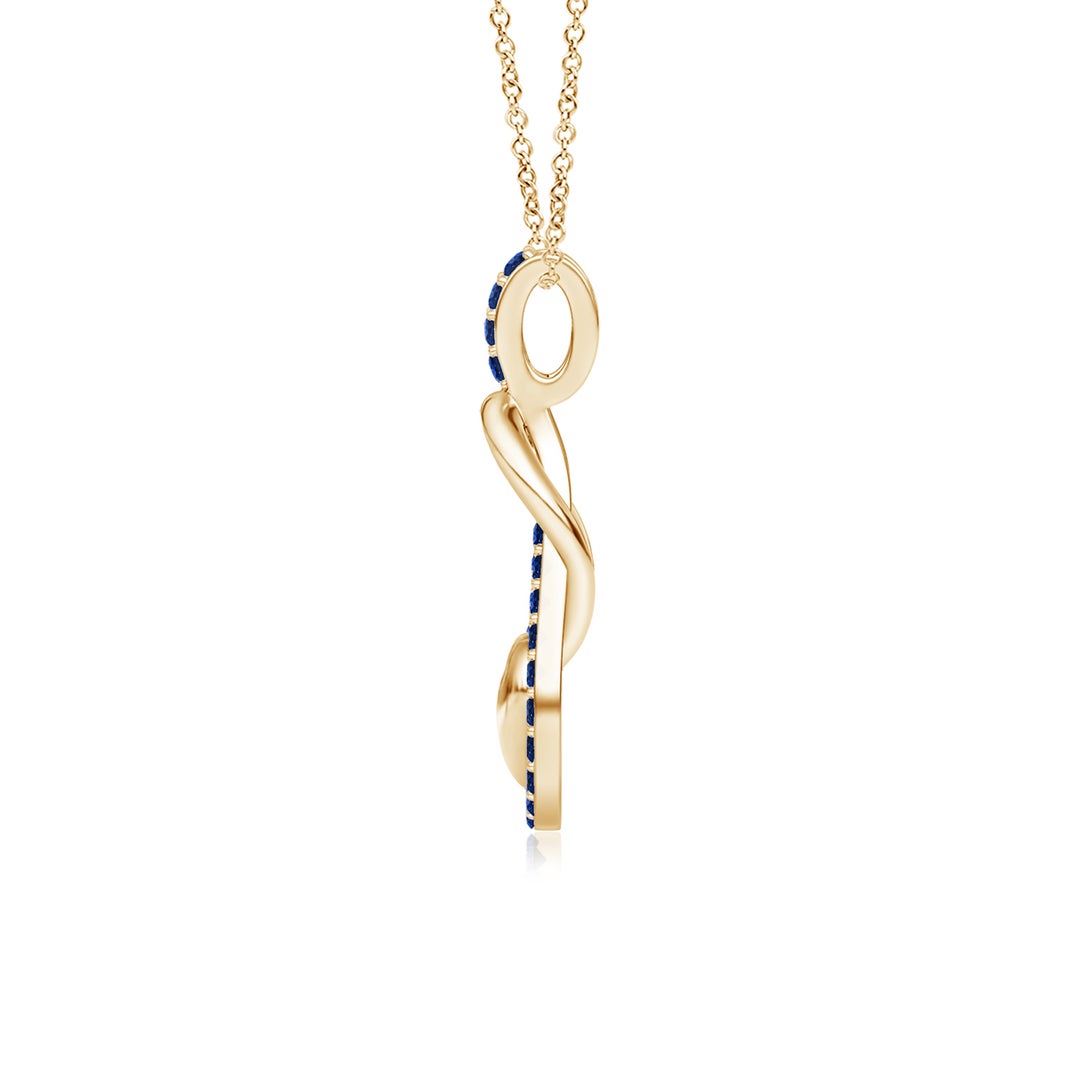 1.3mm AAAA Sapphire Infinity Knot Pendant with Puffed Heart in 18K Yellow Gold - side 2