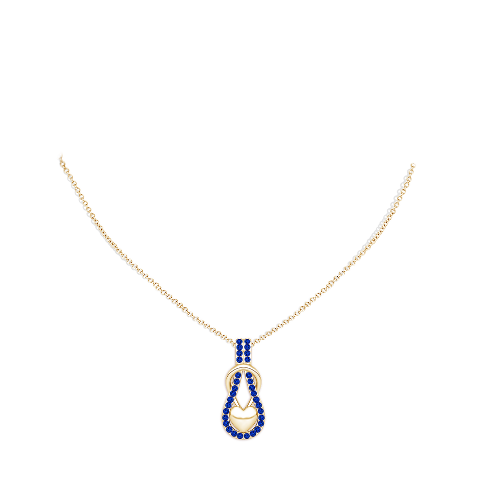 1.3mm AAAA Sapphire Infinity Knot Pendant with Puffed Heart in 18K Yellow Gold pen