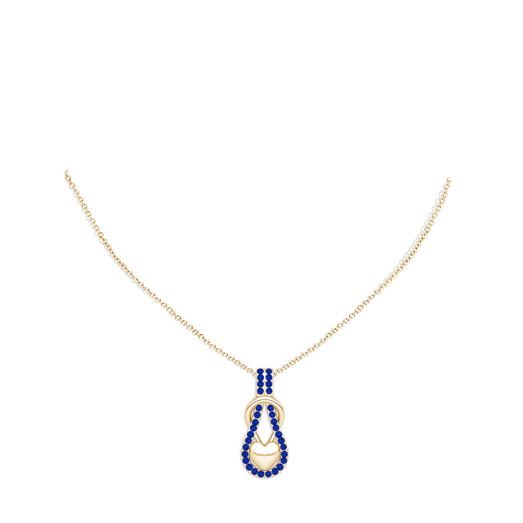 1.3mm AAAA Sapphire Infinity Knot Pendant with Puffed Heart in 18K Yellow Gold - body_neck