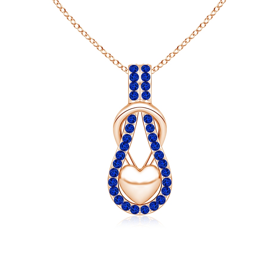 1.3mm AAAA Sapphire Infinity Knot Pendant with Puffed Heart in Rose Gold 