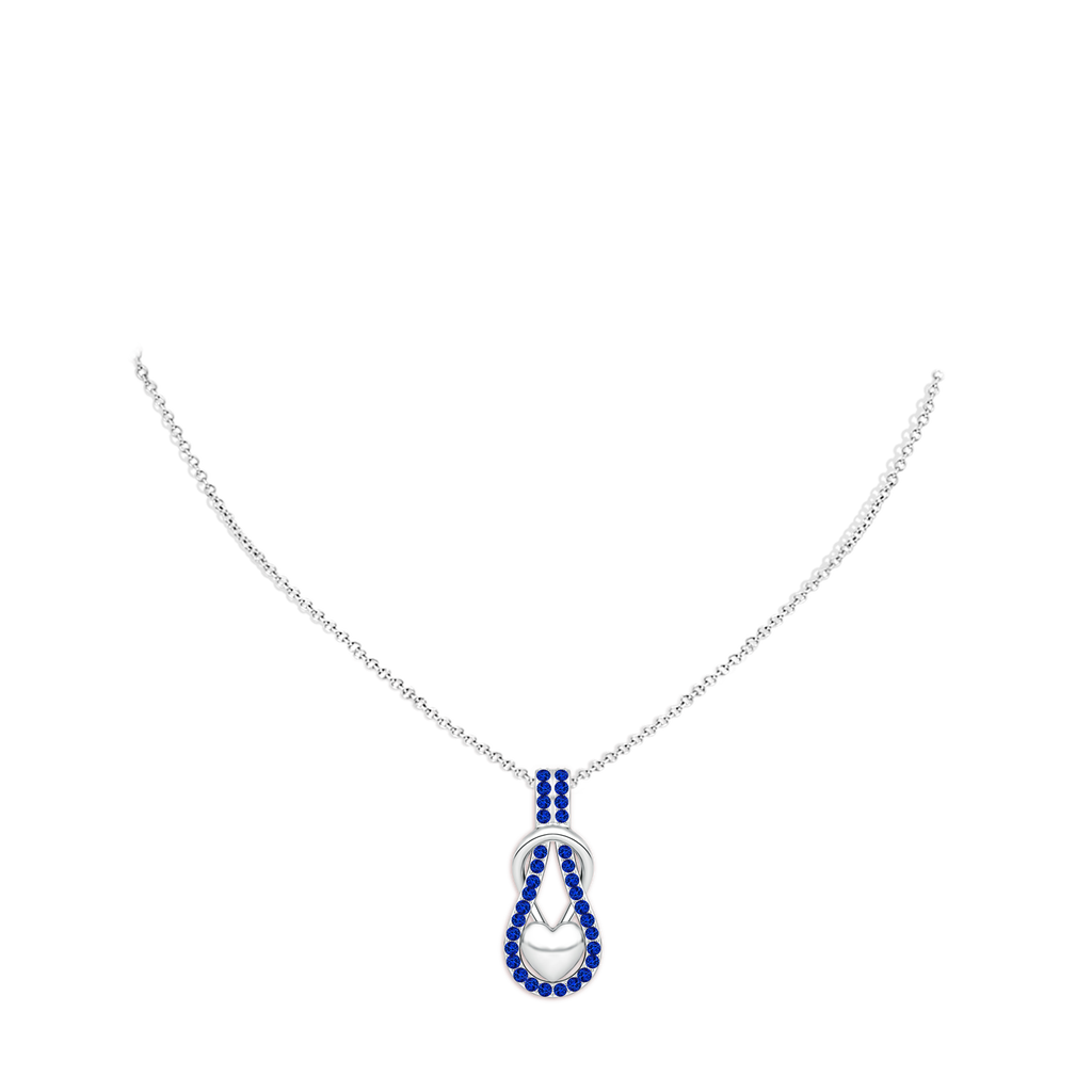 1.3mm AAAA Sapphire Infinity Knot Pendant with Puffed Heart in White Gold pen