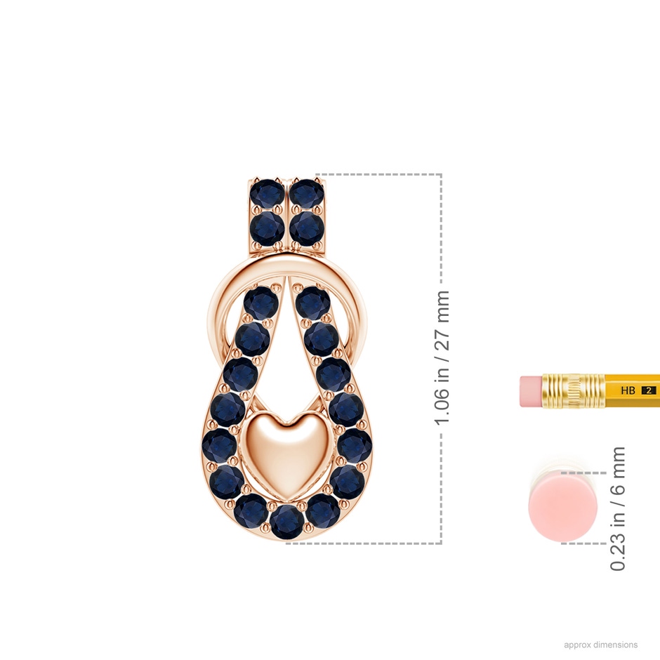 2.5mm A Sapphire Infinity Knot Pendant with Puffed Heart in Rose Gold ruler
