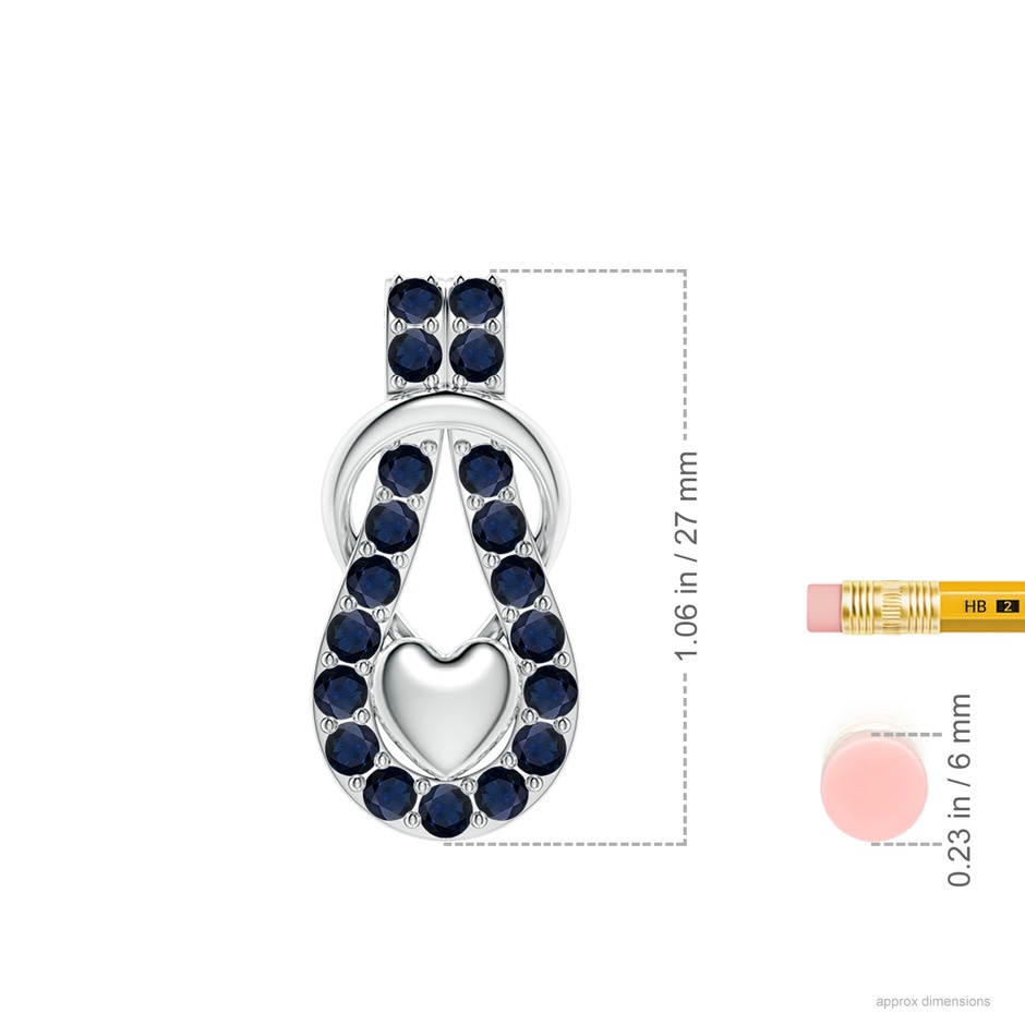 2.5mm A Sapphire Infinity Knot Pendant with Puffed Heart in White Gold ruler
