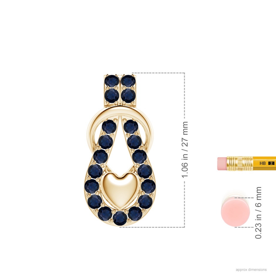 2.5mm A Sapphire Infinity Knot Pendant with Puffed Heart in Yellow Gold ruler
