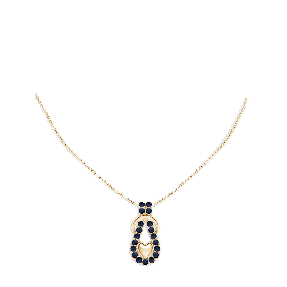 2.5mm A Sapphire Infinity Knot Pendant with Puffed Heart in Yellow Gold pen