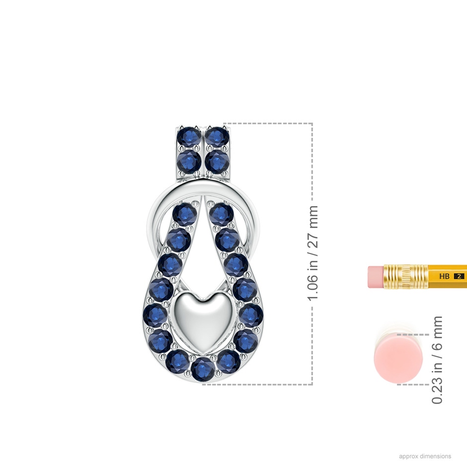 2.5mm AA Sapphire Infinity Knot Pendant with Puffed Heart in P950 Platinum ruler