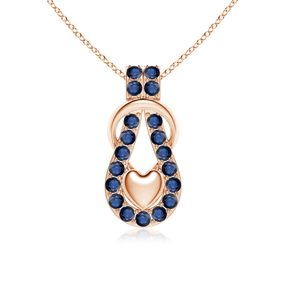 2.5mm AA Sapphire Infinity Knot Pendant with Puffed Heart in Rose Gold 