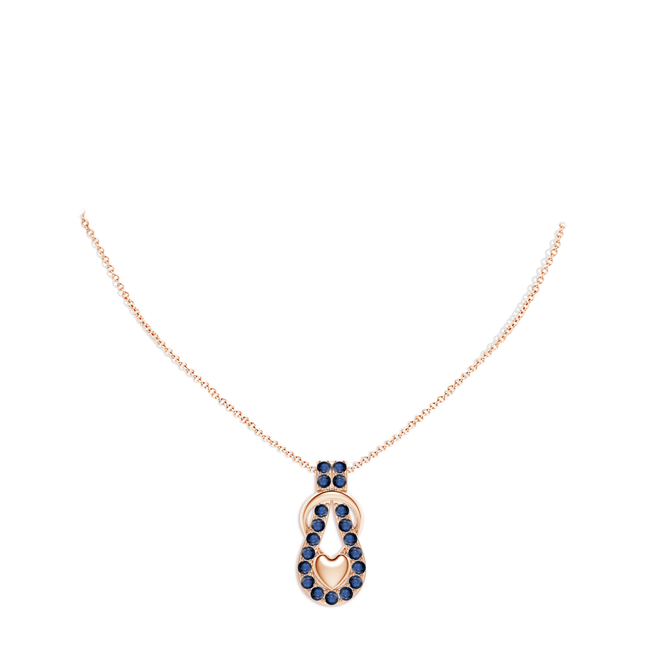2.5mm AA Sapphire Infinity Knot Pendant with Puffed Heart in Rose Gold pen