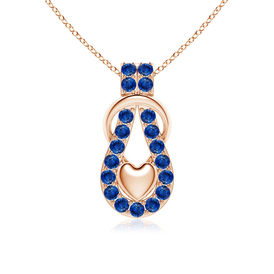 2.5mm AAA Sapphire Infinity Knot Pendant with Puffed Heart in Rose Gold 