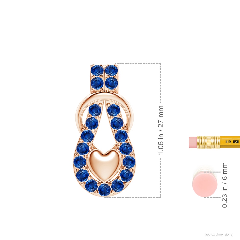 2.5mm AAA Sapphire Infinity Knot Pendant with Puffed Heart in Rose Gold ruler