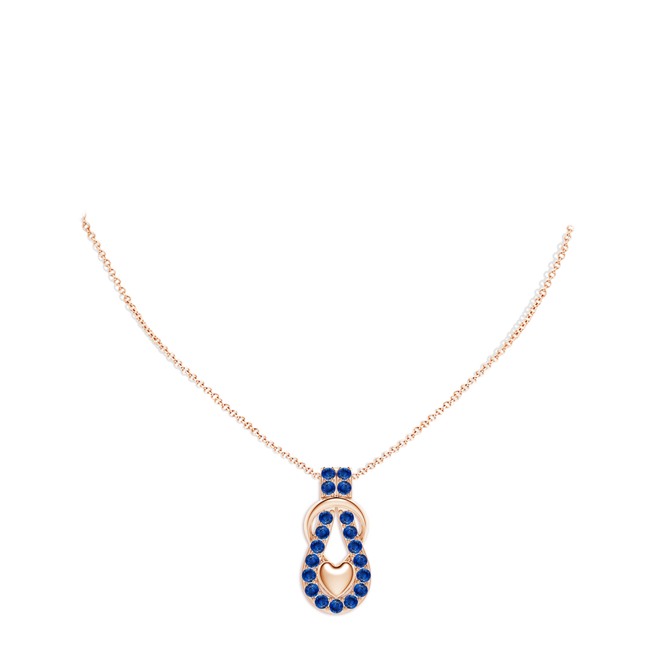 2.5mm AAA Sapphire Infinity Knot Pendant with Puffed Heart in Rose Gold pen