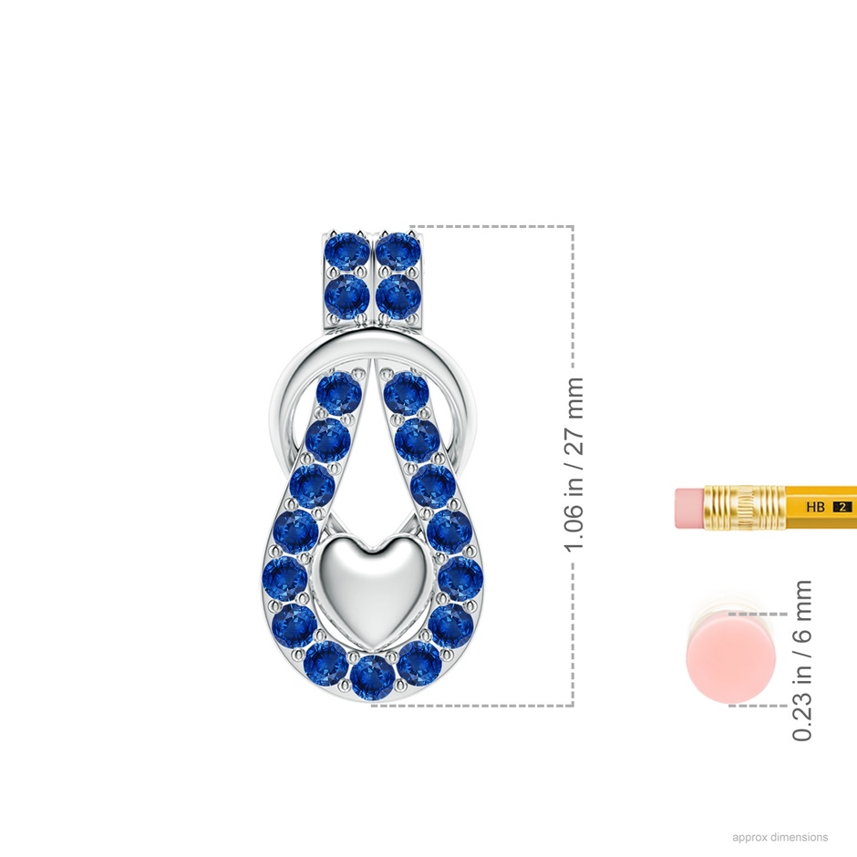 2.5mm AAA Sapphire Infinity Knot Pendant with Puffed Heart in White Gold ruler