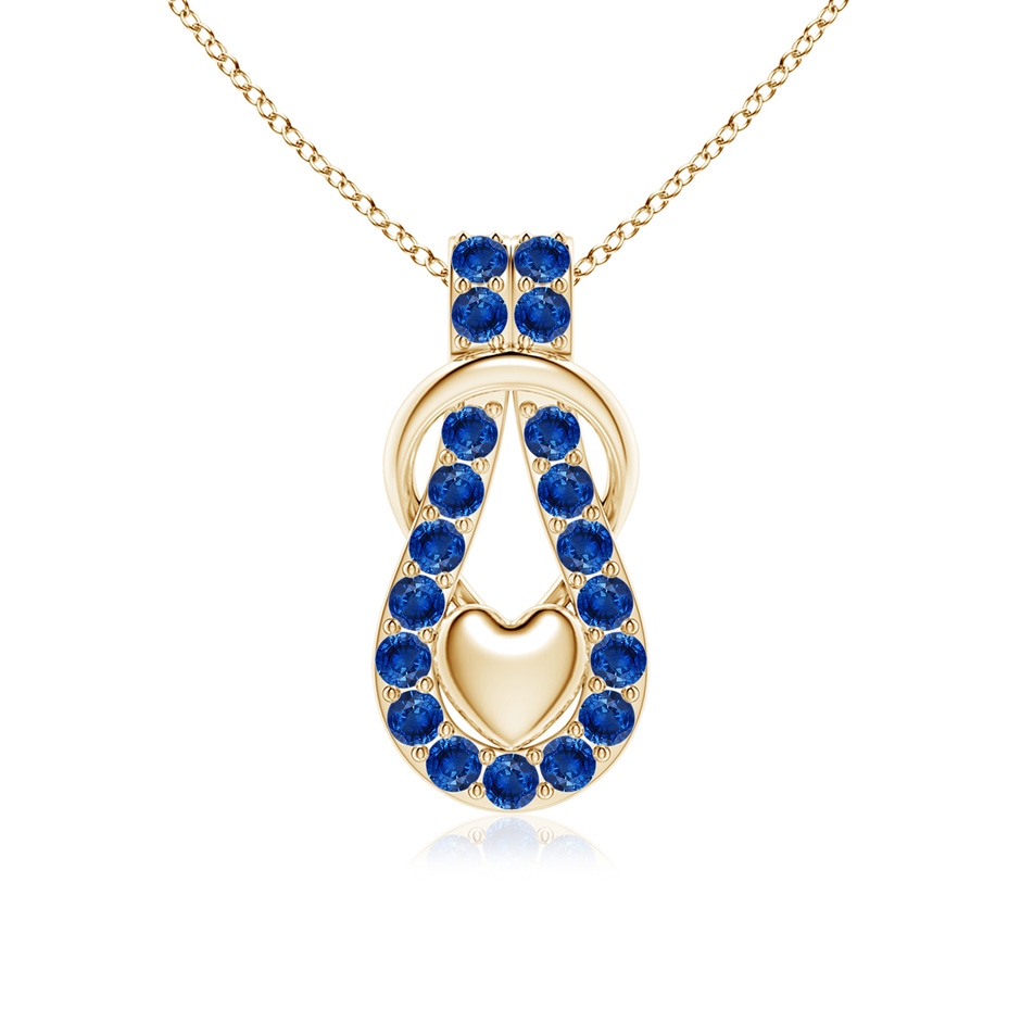 2.5mm AAA Sapphire Infinity Knot Pendant with Puffed Heart in Yellow Gold 