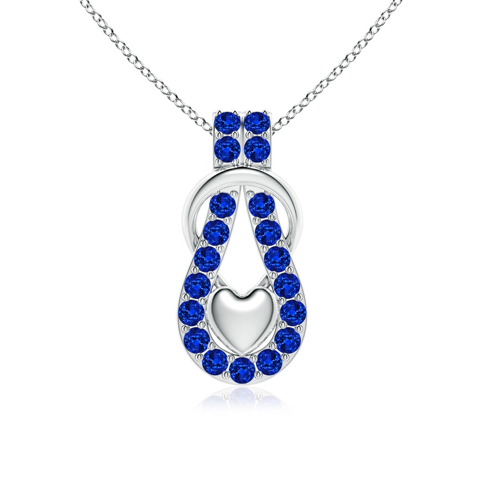2.5mm AAAA Sapphire Infinity Knot Pendant with Puffed Heart in White Gold 