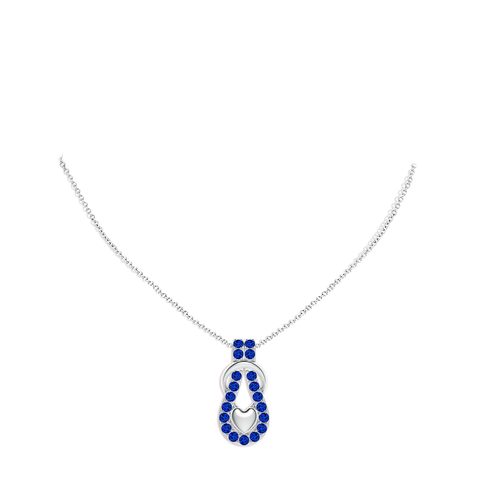 2.5mm AAAA Sapphire Infinity Knot Pendant with Puffed Heart in White Gold pen
