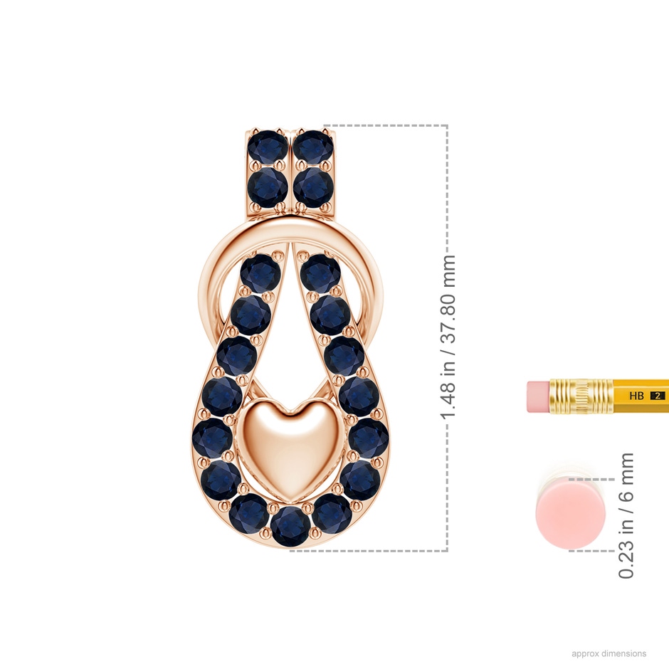 3.5mm A Sapphire Infinity Knot Pendant with Puffed Heart in Rose Gold ruler