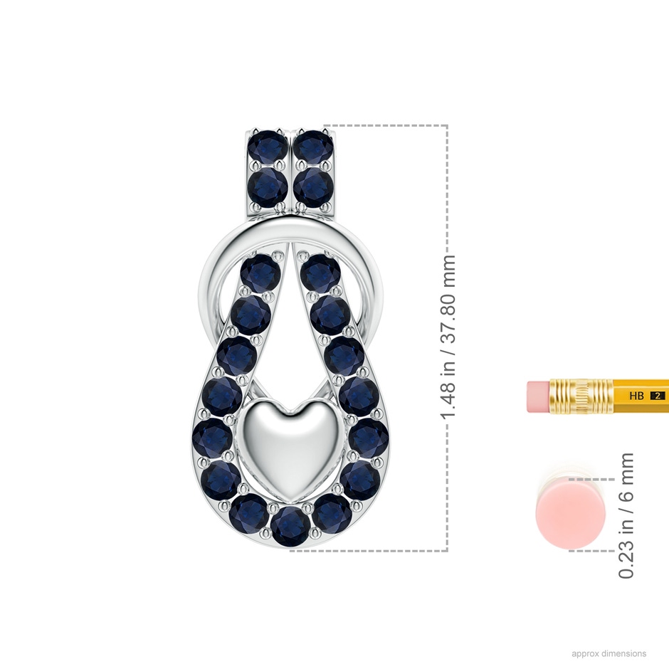 3.5mm A Sapphire Infinity Knot Pendant with Puffed Heart in White Gold ruler