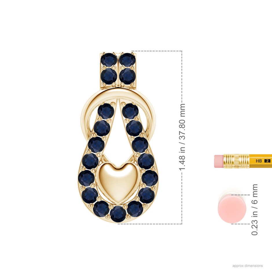 3.5mm A Sapphire Infinity Knot Pendant with Puffed Heart in Yellow Gold ruler