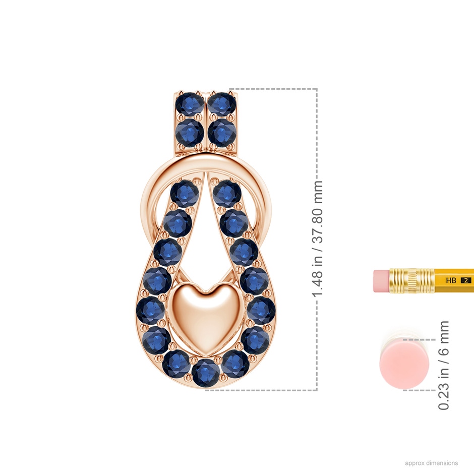3.5mm AA Sapphire Infinity Knot Pendant with Puffed Heart in 18K Rose Gold ruler