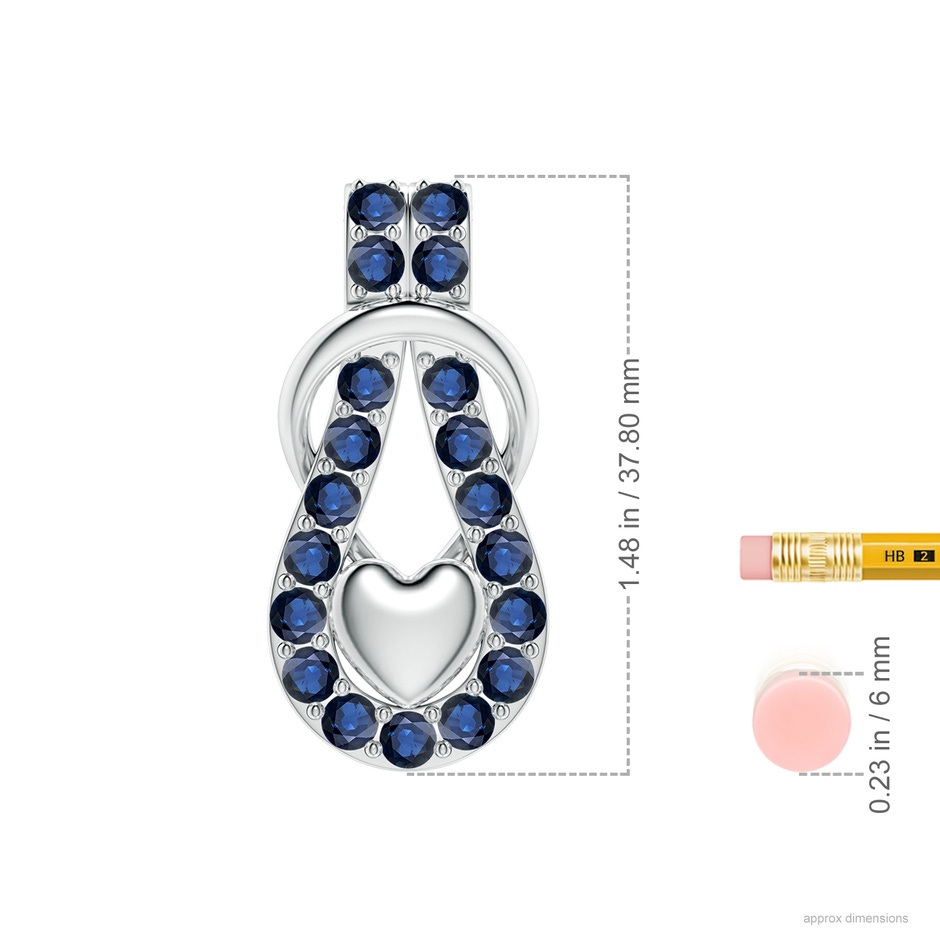 3.5mm AA Sapphire Infinity Knot Pendant with Puffed Heart in White Gold ruler