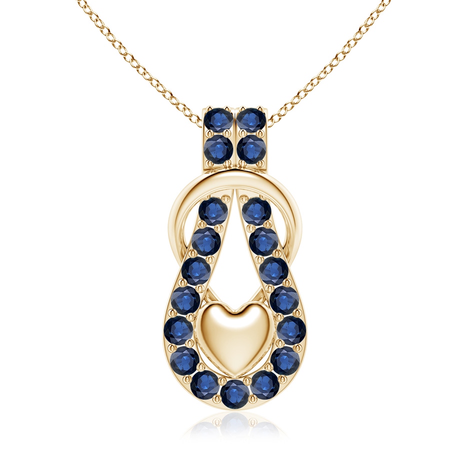 3.5mm AA Sapphire Infinity Knot Pendant with Puffed Heart in Yellow Gold 