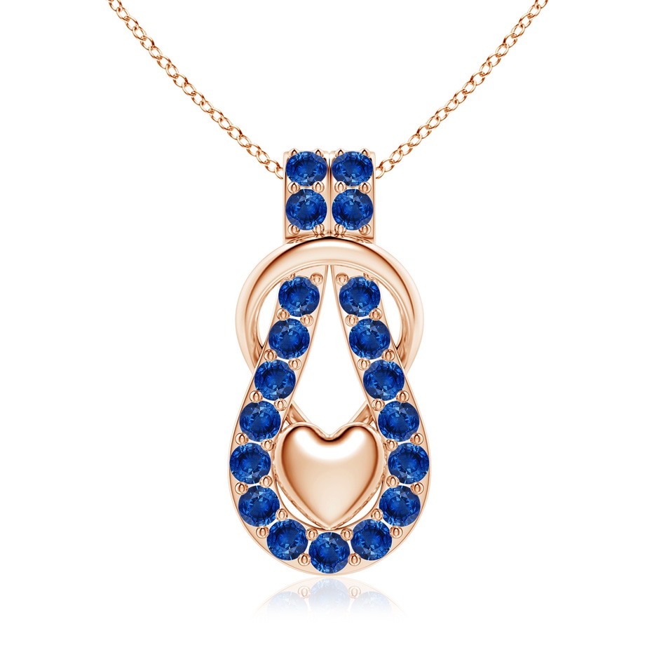 3.5mm AAA Sapphire Infinity Knot Pendant with Puffed Heart in 18K Rose Gold 