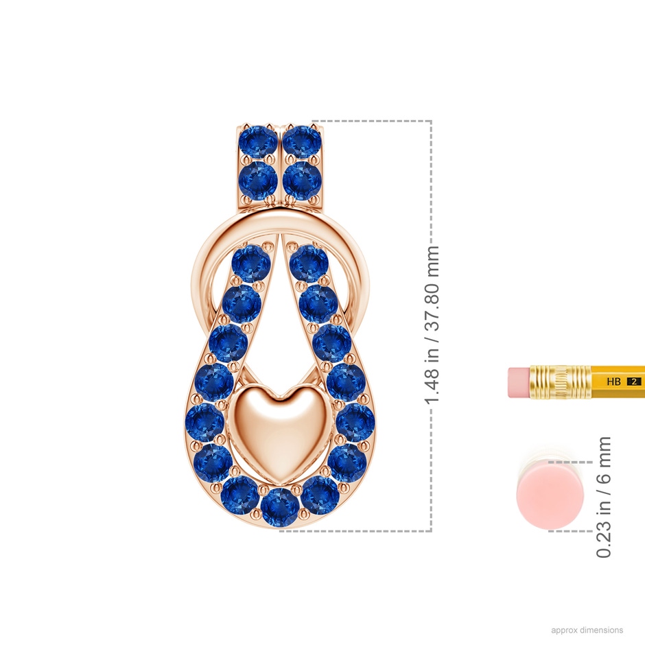 3.5mm AAA Sapphire Infinity Knot Pendant with Puffed Heart in 18K Rose Gold ruler