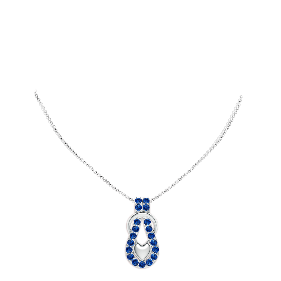 3.5mm AAA Sapphire Infinity Knot Pendant with Puffed Heart in White Gold pen