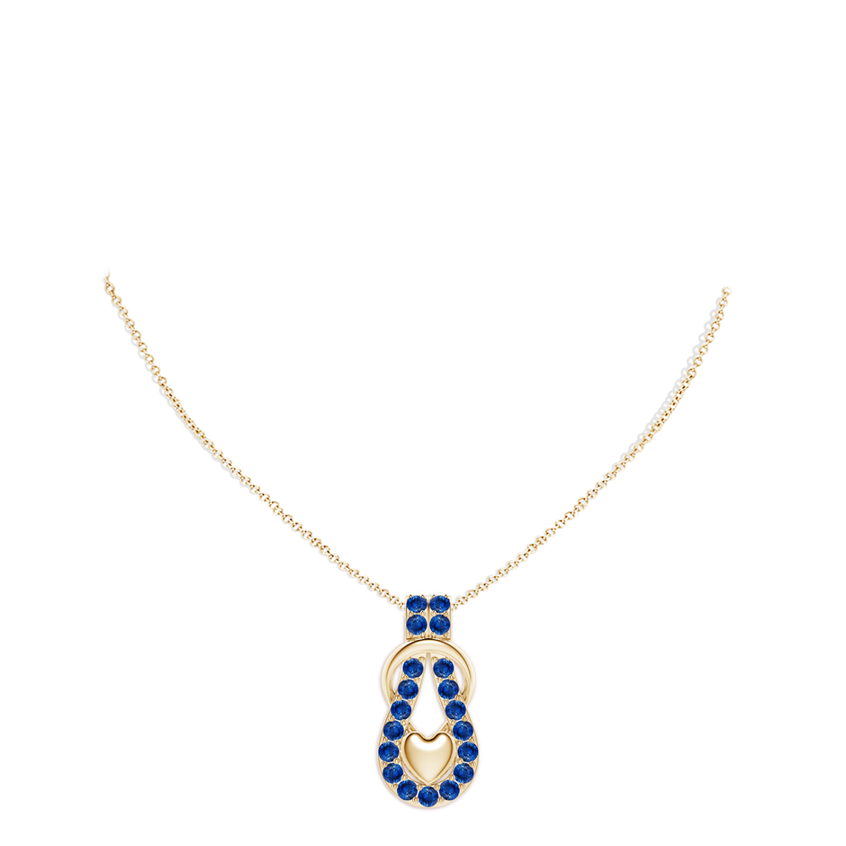 3.5mm AAA Sapphire Infinity Knot Pendant with Puffed Heart in Yellow Gold pen