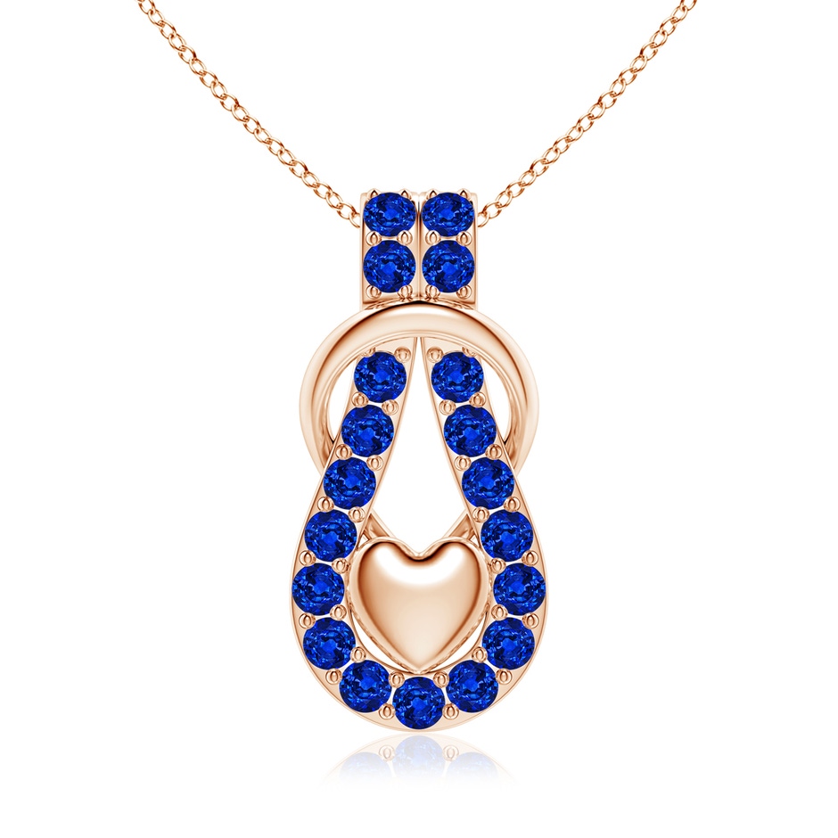 3.5mm AAAA Sapphire Infinity Knot Pendant with Puffed Heart in Rose Gold 