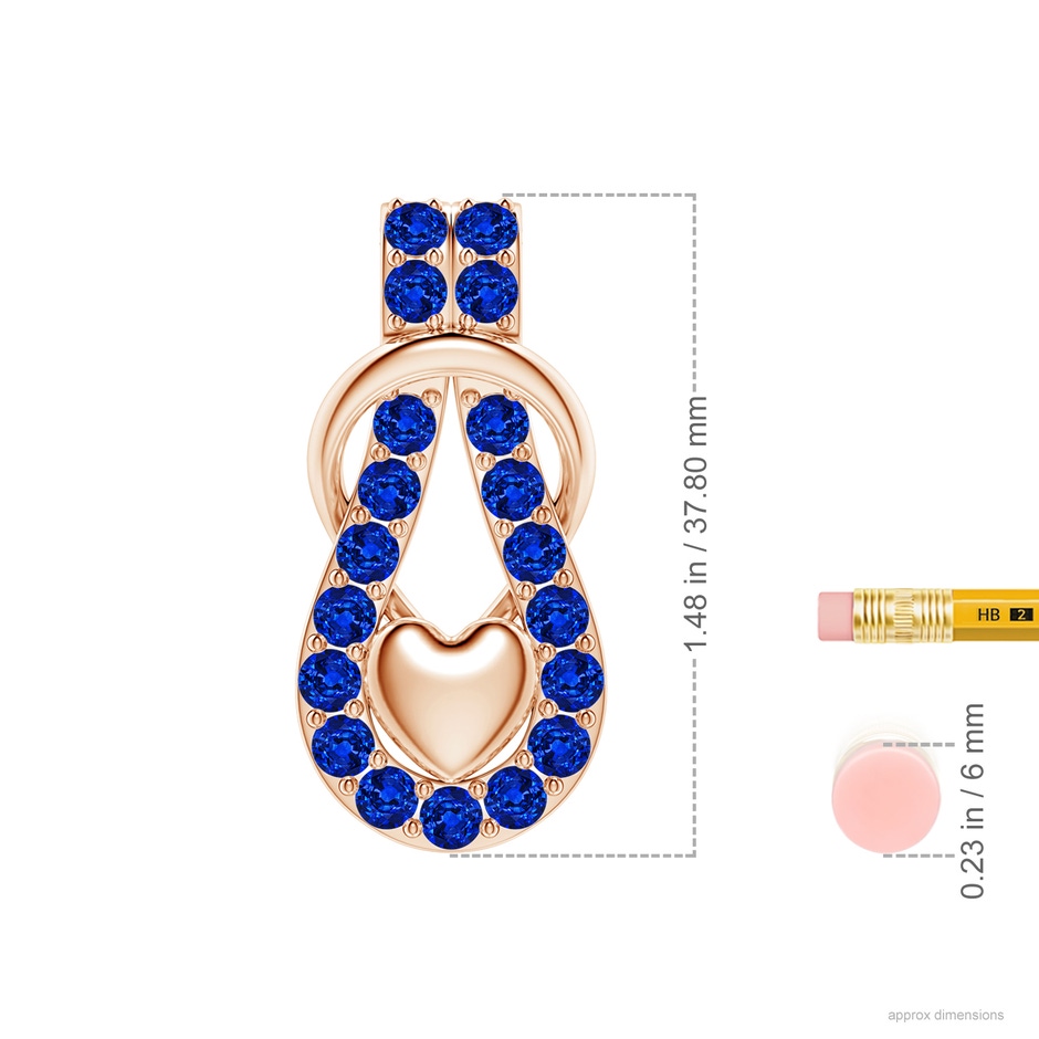 3.5mm AAAA Sapphire Infinity Knot Pendant with Puffed Heart in Rose Gold ruler