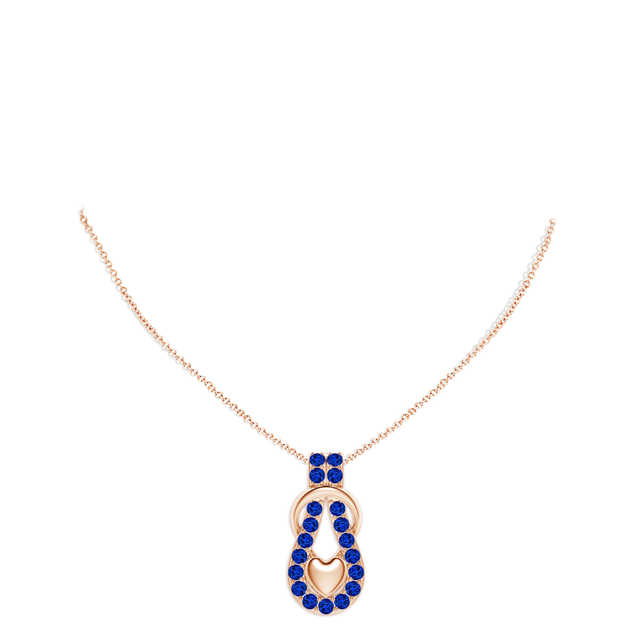 3.5mm AAAA Sapphire Infinity Knot Pendant with Puffed Heart in Rose Gold pen